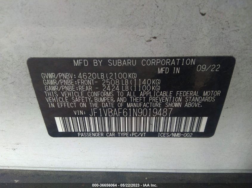 2022 SUBARU WRX PREMIUM - JF1VBAF61N9019487