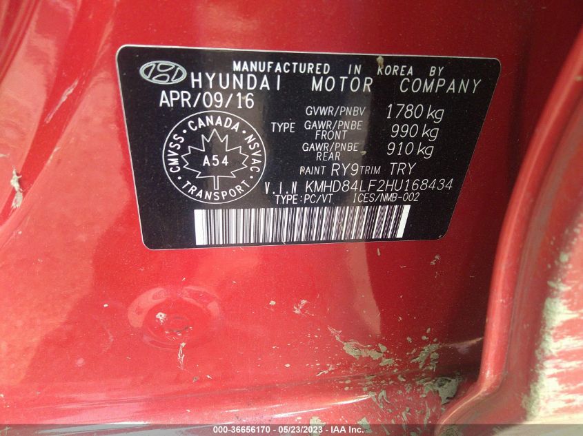 2017 HYUNDAI ELANTRA GL - KMHD84LF2HU168434