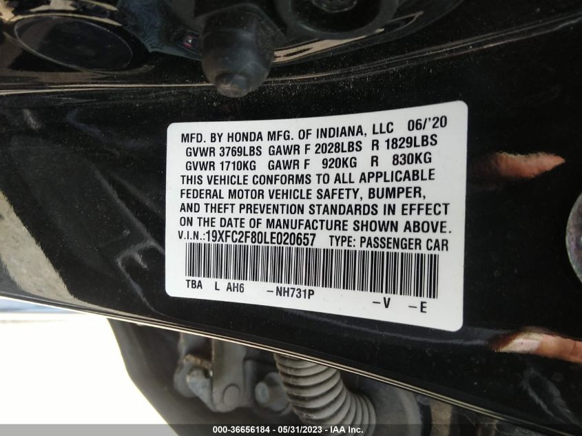 2020 HONDA CIVIC SEDAN SPORT - 19XFC2F80LE020657
