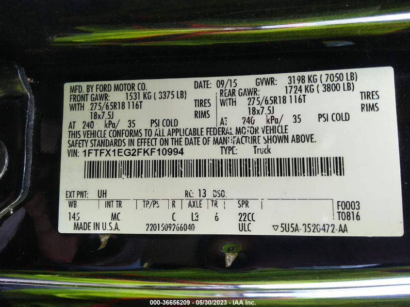 2015 FORD F-150 XLT/XL W - 1FTFX1EG2FKF10994