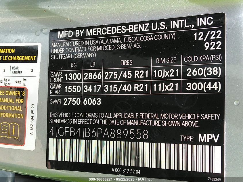 2023 MERCEDES-BENZ GLE GLE 350 - 4JGFB4JB6PA889558