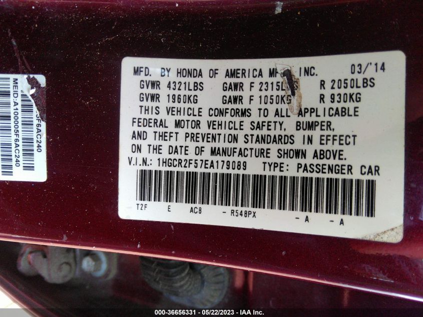 2014 HONDA ACCORD SEDAN SPORT - 1HGCR2F57EA179089