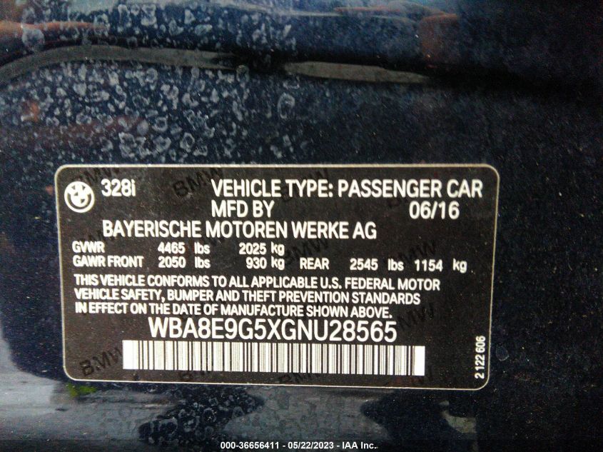 2016 BMW 3 SERIES 328I - WBA8E9G5XGNU28565