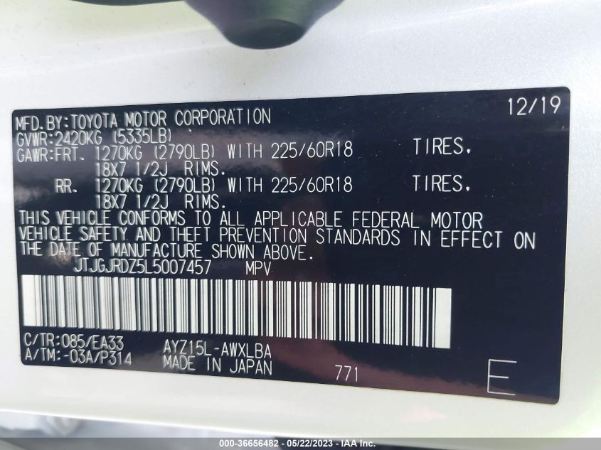 2020 LEXUS NX NX 300H - JTJGJRDZ5L5007457