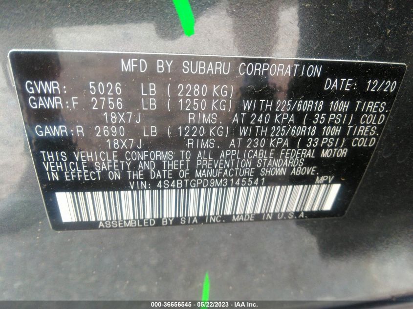 2021 SUBARU OUTBACK TOURING XT - 4S4BTGPD9M3145541