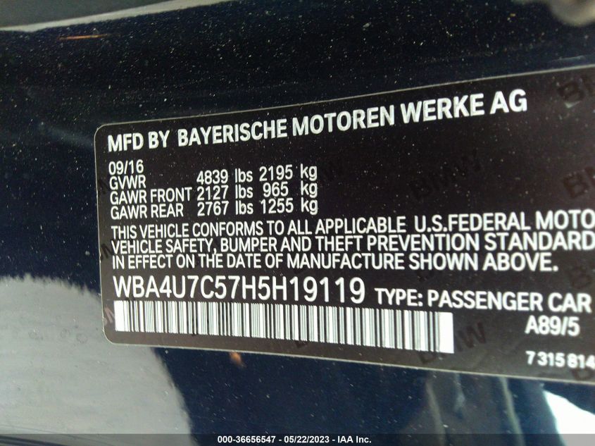 2017 BMW 4 SERIES 430I - WBA4U7C57H5H19119