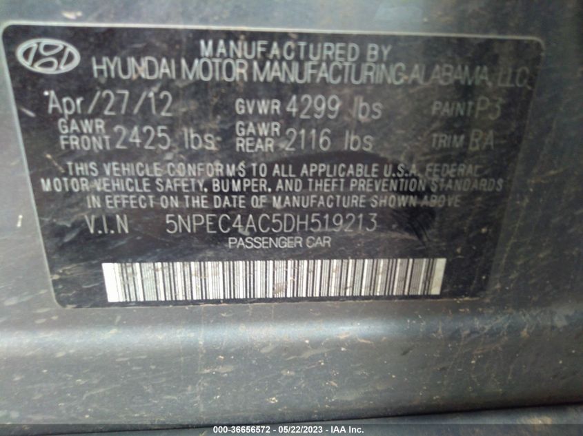 2013 HYUNDAI SONATA SE - 5NPEC4AC5DH519213