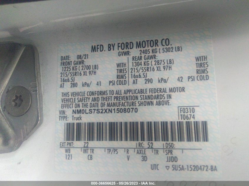 2022 FORD TRANSIT CONNECT VAN XL - NM0LS7S2XN1508070
