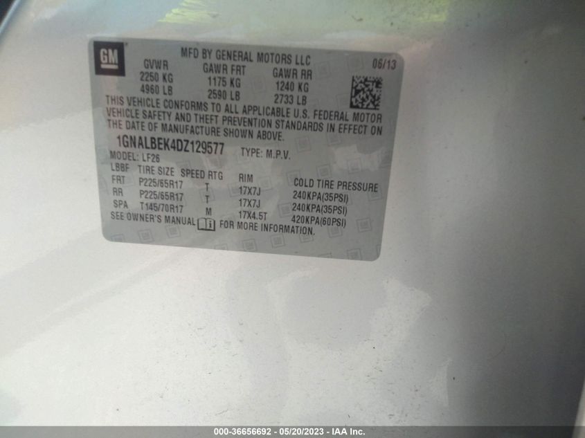 2013 CHEVROLET EQUINOX LS - 1GNALBEK4DZ129577