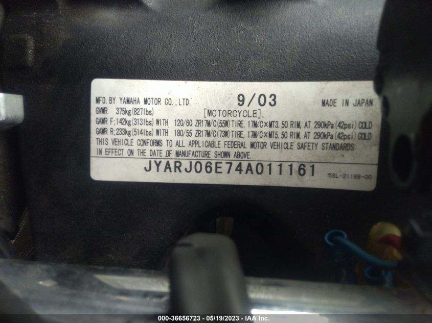2004 YAMAHA YZFR6 L JYARJ06E74A011161