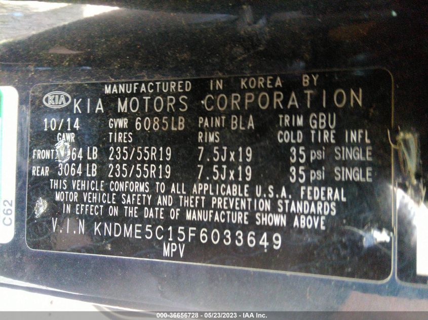 2015 KIA SEDONA SX-L - KNDME5C15F6033649