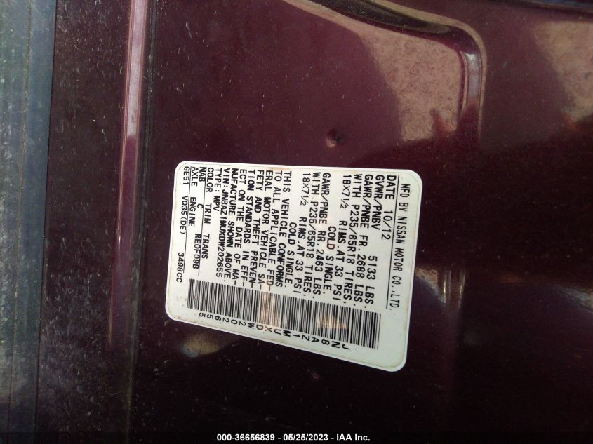 2013 NISSAN MURANO S - JN8AZ1MUXDW202655