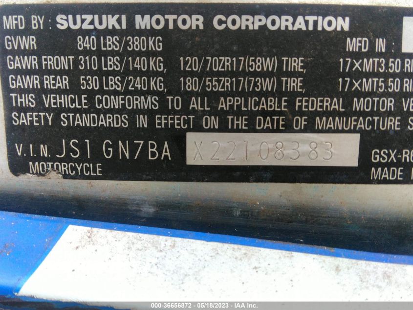2002 SUZUKI GSX600 - JSIGN7BAX22108383