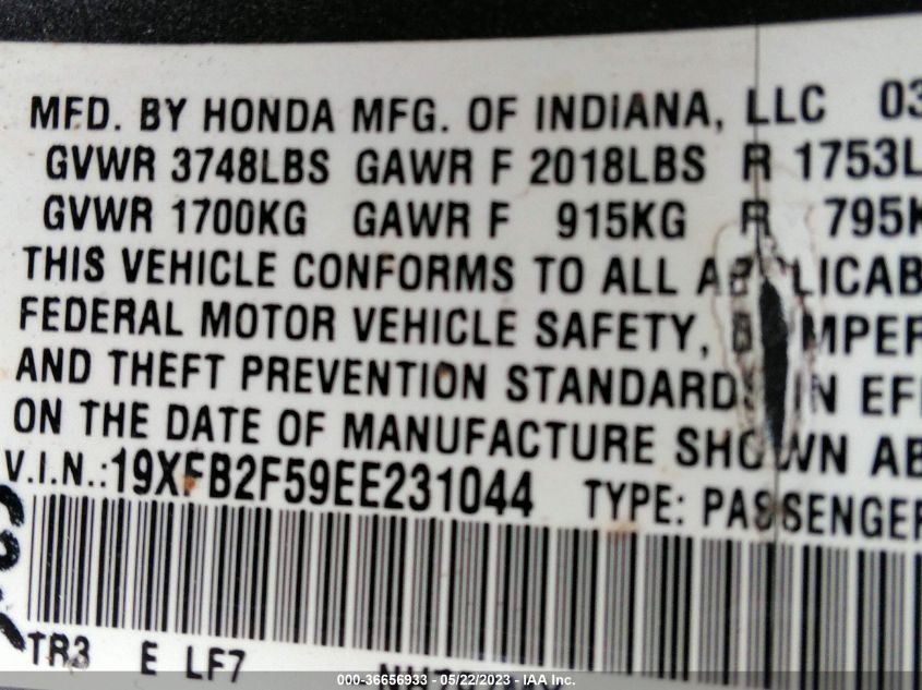 2014 HONDA CIVIC SEDAN LX - 19XFB2F59EE231044