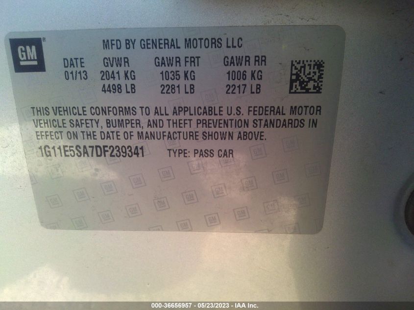 2013 CHEVROLET MALIBU LT - 1G11E5SA7DF239341