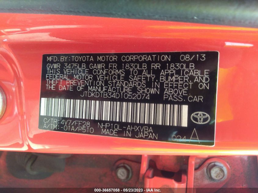 2013 TOYOTA PRIUS C ONE/TWO/THREE/FOUR - JTDKDTB34D1052074