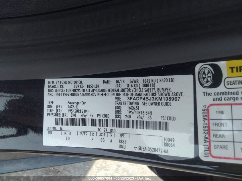 2019 FORD FIESTA SE - 3FADP4BJ3KM108967