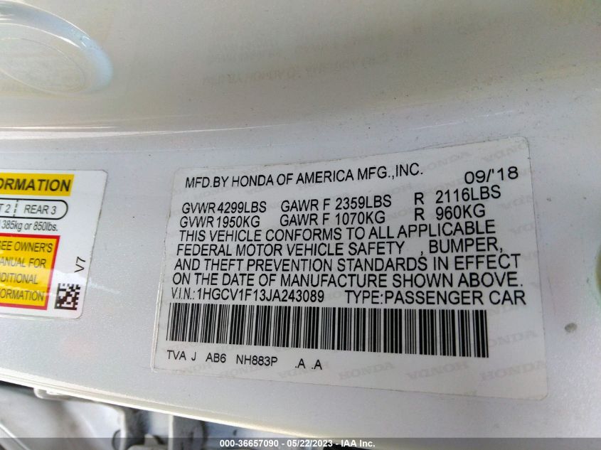 2018 HONDA ACCORD SEDAN LX 1.5T - 1HGCV1F13JA243089