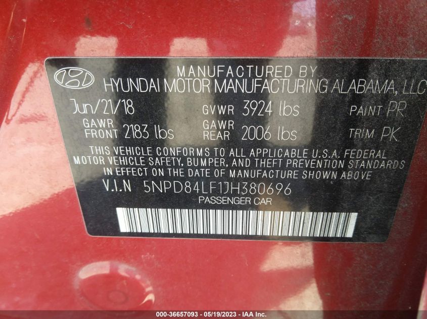 2018 HYUNDAI ELANTRA SEL - 5NPD84LF1JH380696