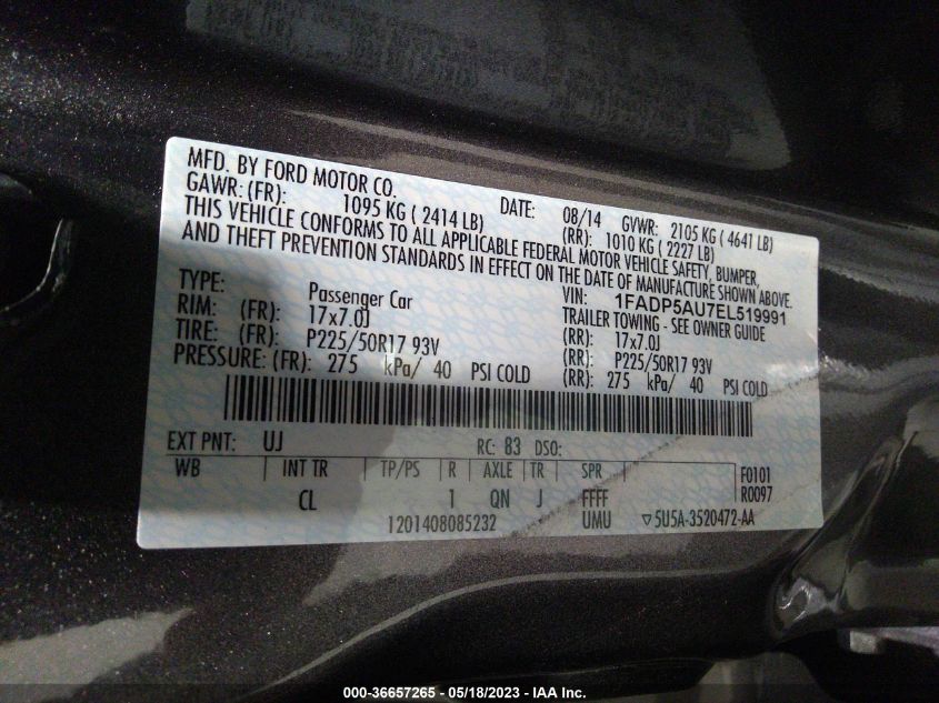 2014 FORD C-MAX HYBRID SE - 1FADP5AU7EL519991