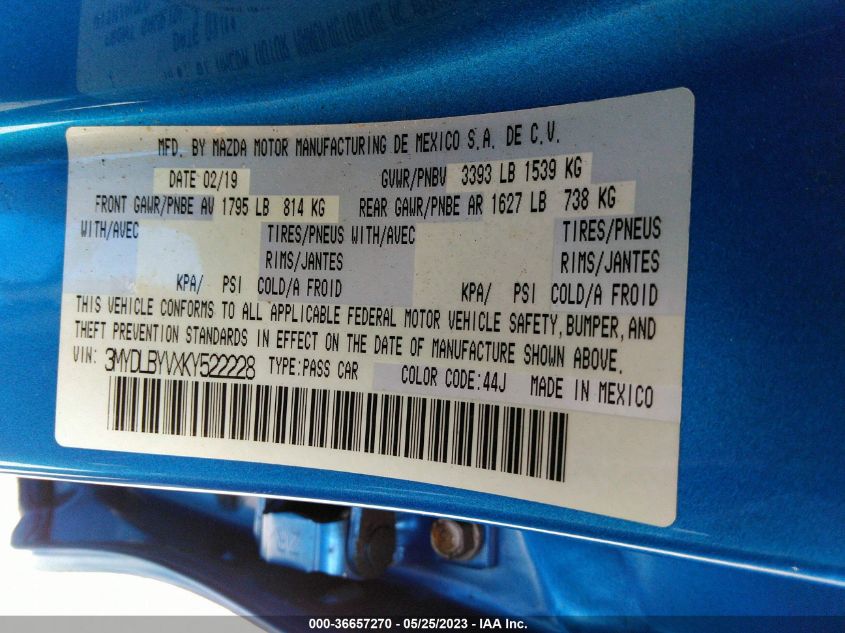 2019 TOYOTA YARIS SEDAN L/LE/XLE 3MYDLBYVXKY522228