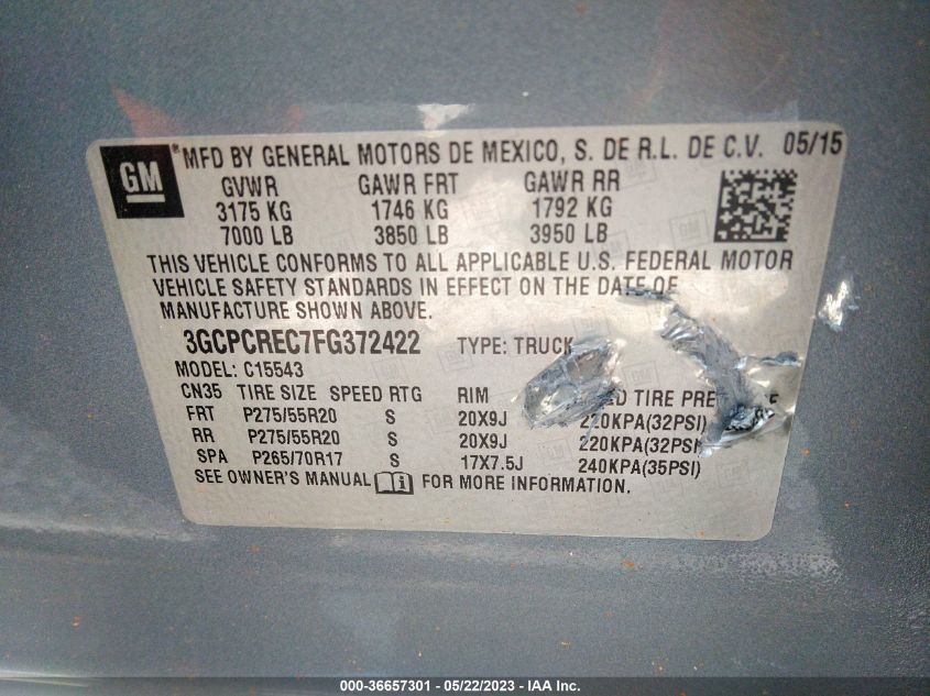 2015 CHEVROLET SILVERADO 1500 LT - 3GCPCREC7FG372422