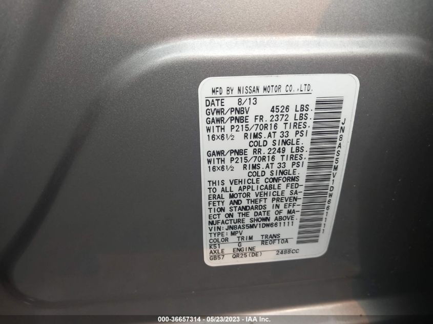 2013 NISSAN ROGUE S - JN8AS5MV1DW661111
