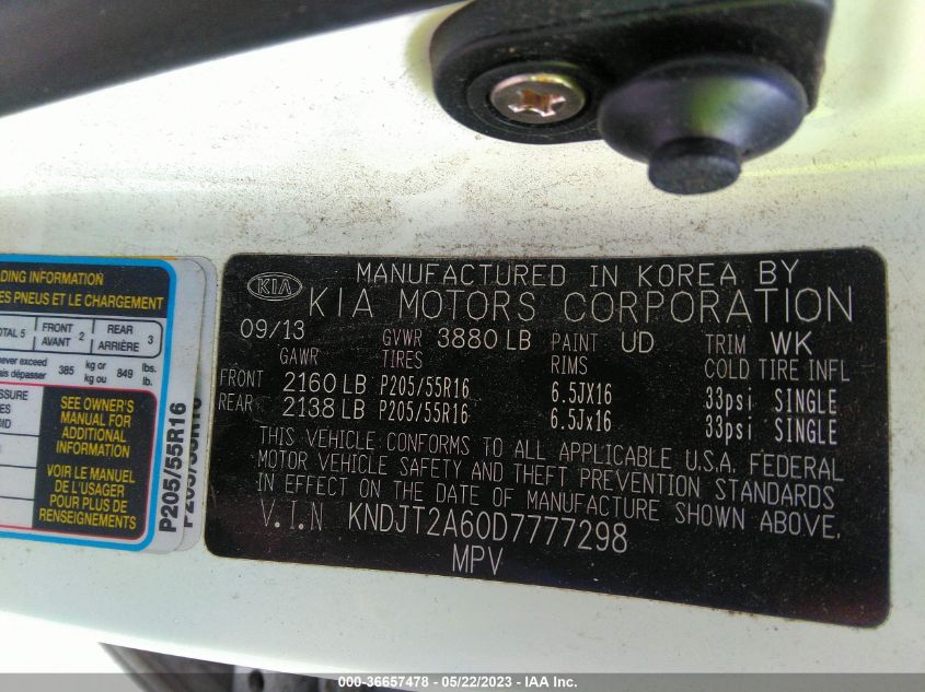 2013 KIA SOUL + - KNDJT2A60D7777298