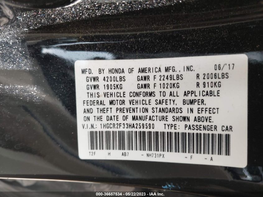 2017 HONDA ACCORD SEDAN LX - 1HGCR2F33HA259590