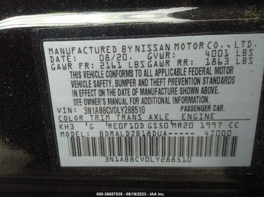 2020 NISSAN SENTRA SV - 3N1AB8CV0LY288510