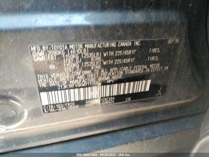 2019 TOYOTA RAV4 LE - 2T3K1RFV6KW011158