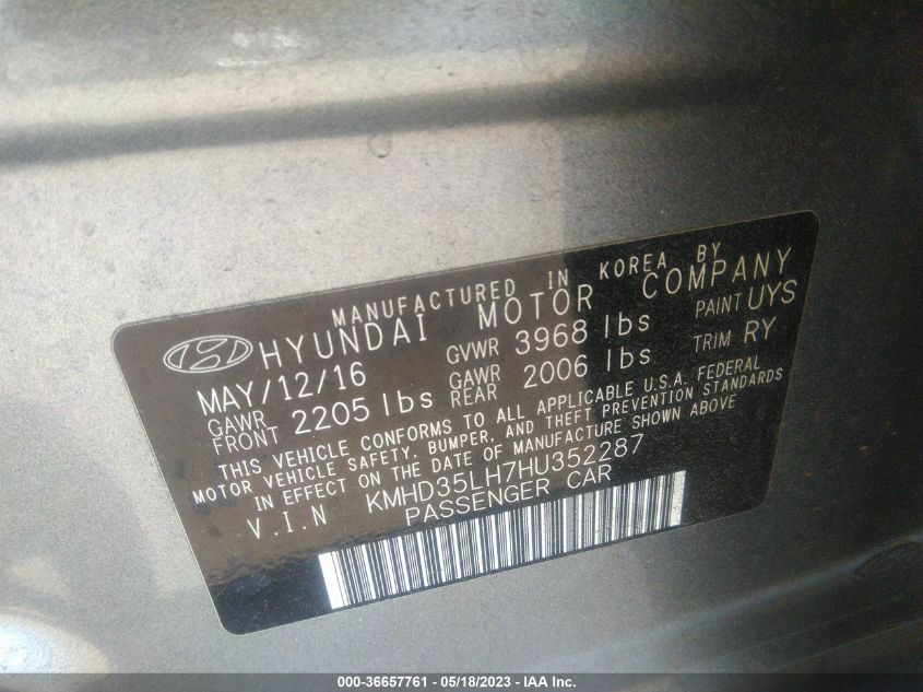 2017 HYUNDAI ELANTRA GT - KMHD35LH7HU352287