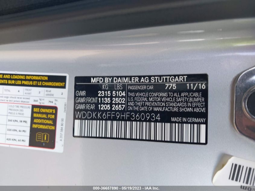 2017 MERCEDES-BENZ E-CLASS E 400 - WDDKK6FF9HF360934