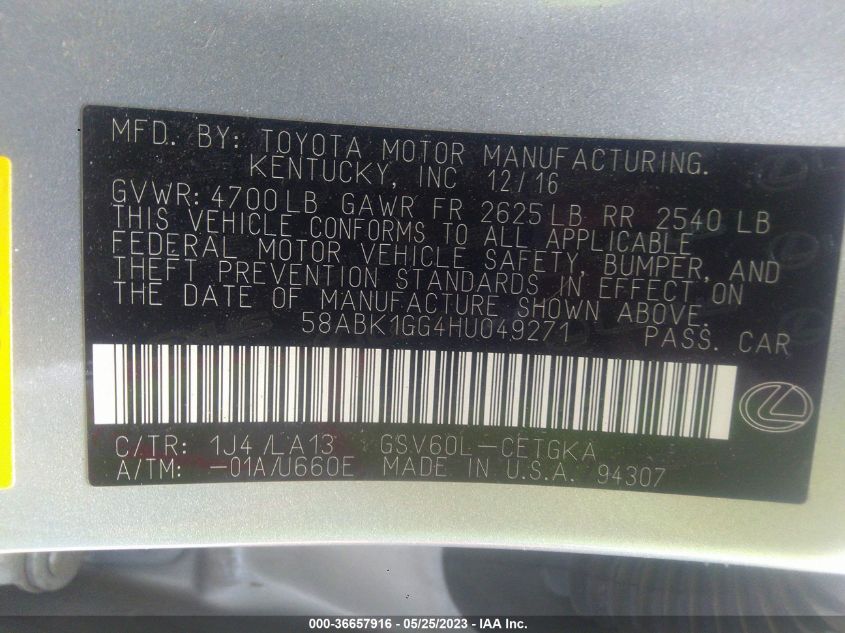 2017 LEXUS ES 350 - 58ABK1GG4HU049271