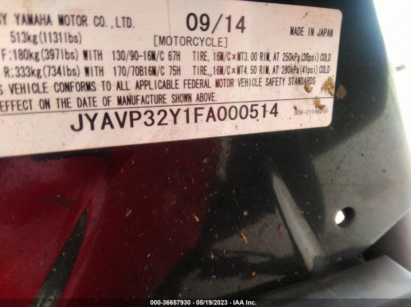 2015 YAMAHA XVS1300 CTC/CTBC JYAVP32Y1FA000514