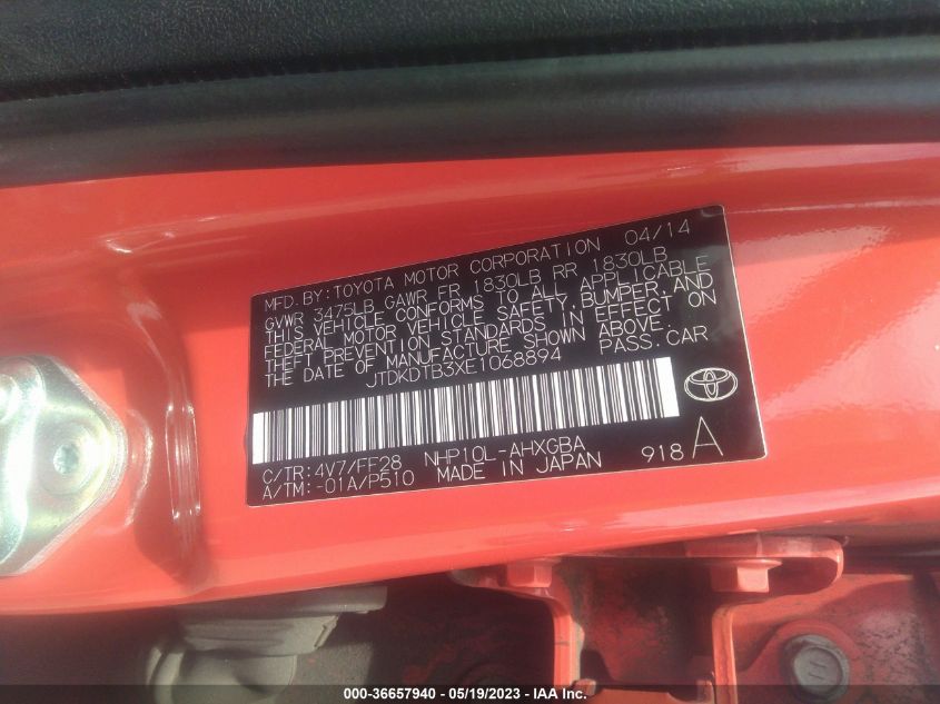 2014 TOYOTA PRIUS C ONE/THREE/TWO/FOUR - JTDKDTB3XE1068894