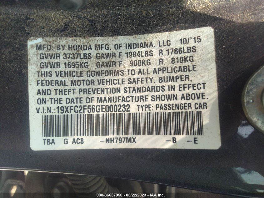 2016 HONDA CIVIC SEDAN LX - 19XFC2F56GE000232