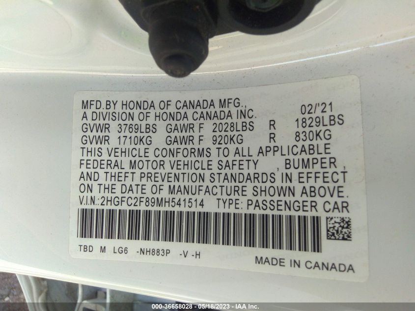 2021 HONDA CIVIC SEDAN SPORT - 2HGFC2F89MH541514