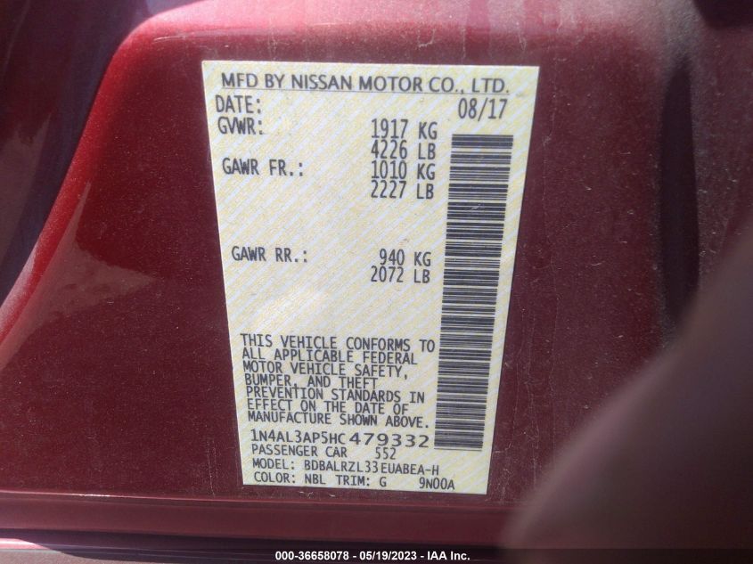 2017 NISSAN ALTIMA 2.5 SL - 1N4AL3AP5HC479332