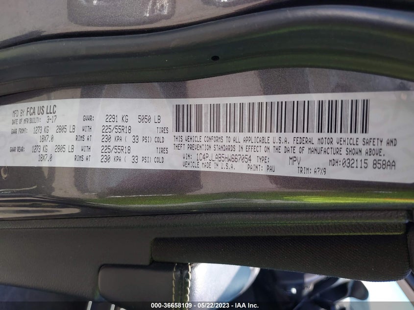 VIN 1C4PJLAB5HW667054 2017 JEEP CHEROKEE ALTITUDE