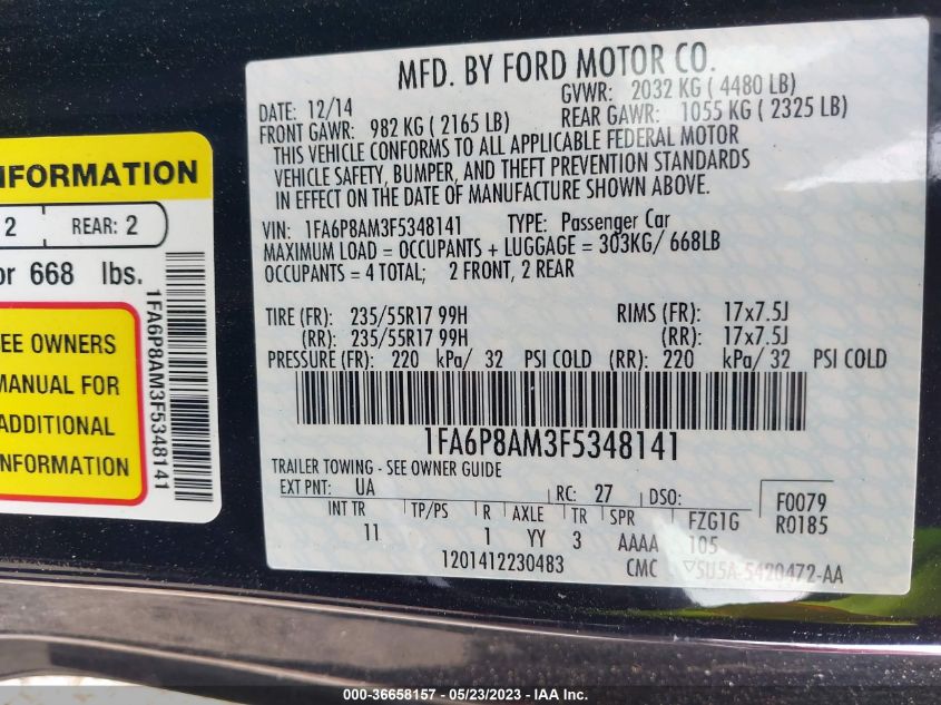 2015 FORD MUSTANG V6 - 1FA6P8AM3F5348141