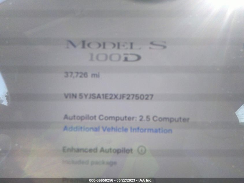 2018 TESLA MODEL S 75D/100D/P100D - 5YJSA1E2XJF275027