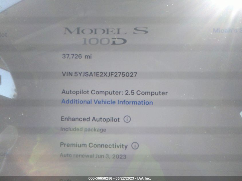 2018 TESLA MODEL S 75D/100D/P100D - 5YJSA1E2XJF275027