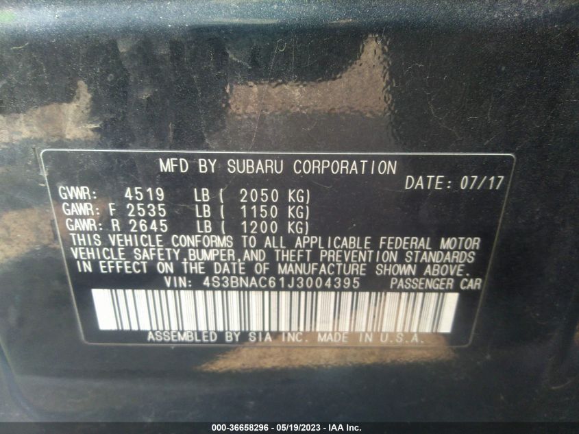 2018 SUBARU LEGACY PREMIUM - 4S3BNAC61J3004395