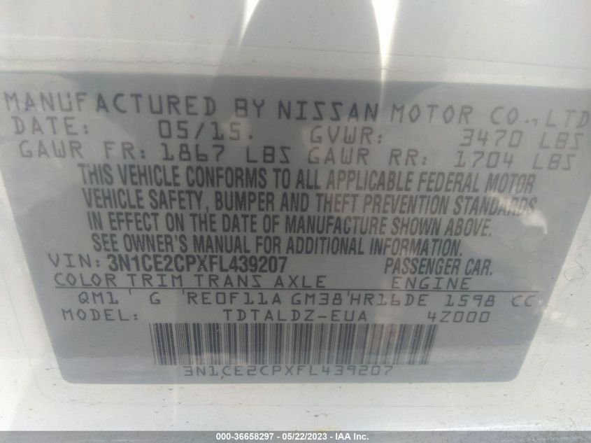 2015 NISSAN VERSA NOTE SV - 3N1CE2CPXFL439207