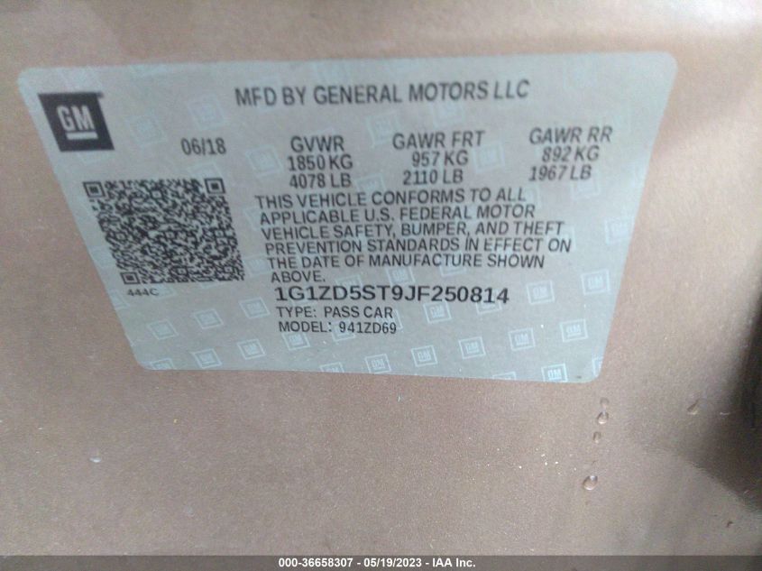 2018 CHEVROLET MALIBU LT - 1G1ZD5ST9JF250814