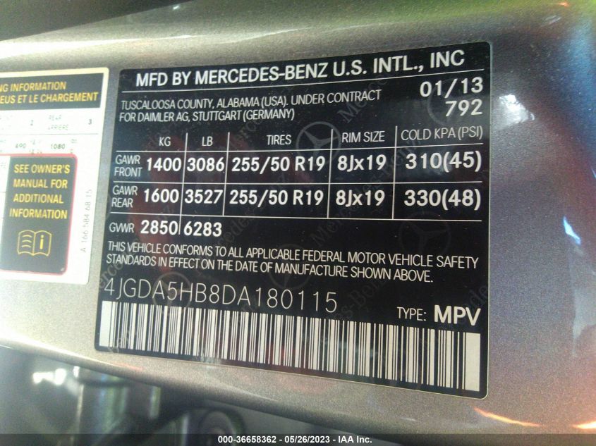 2013 MERCEDES-BENZ M-CLASS ML 350 - 4JGDA5HB8DA180115