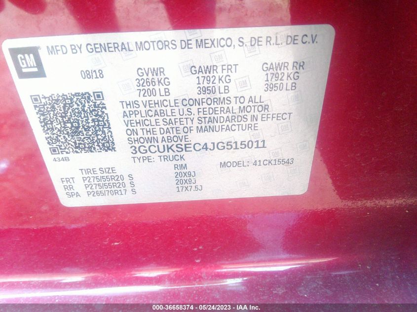 2018 CHEVROLET SILVERADO 1500 LTZ - 3GCUKSEC4JG515011