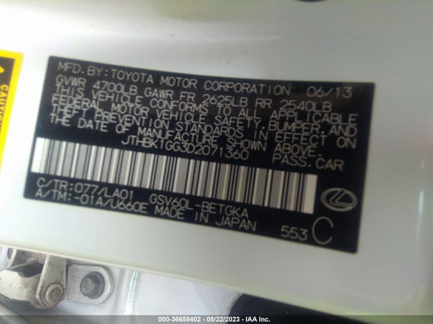 2013 LEXUS ES 350 4DR SDN - JTHBK1GG3D2071360