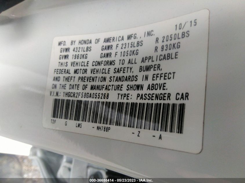 2016 HONDA ACCORD SEDAN SPORT - 1HGCR2F58GA055268